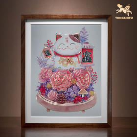 铜师傅 手工錾刻 铜雕画 《招财猫（桌面）》