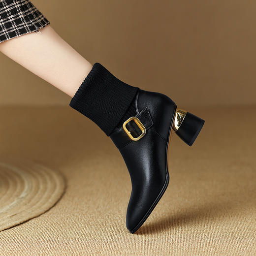 冬季新款，欧美百搭出行粗跟毛线靴LD-6202 商品图5