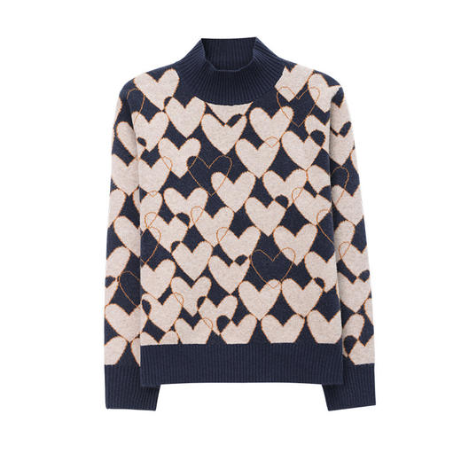 心形半高领毛衣上衣洋气拼色针织打底衫厚款CC-101-35071 商品图4