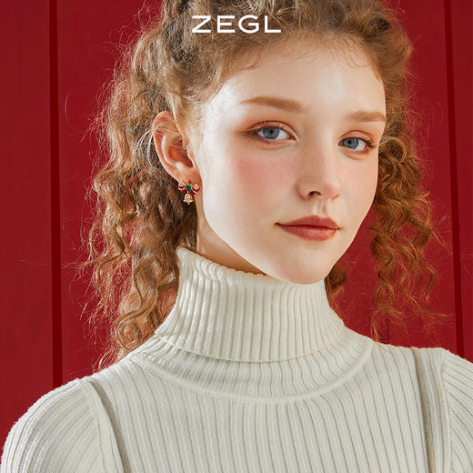 ZEGL圣诞系列蝴蝶结铃铛耳环高级感冬季红色耳钉925银针新年耳饰 商品图3