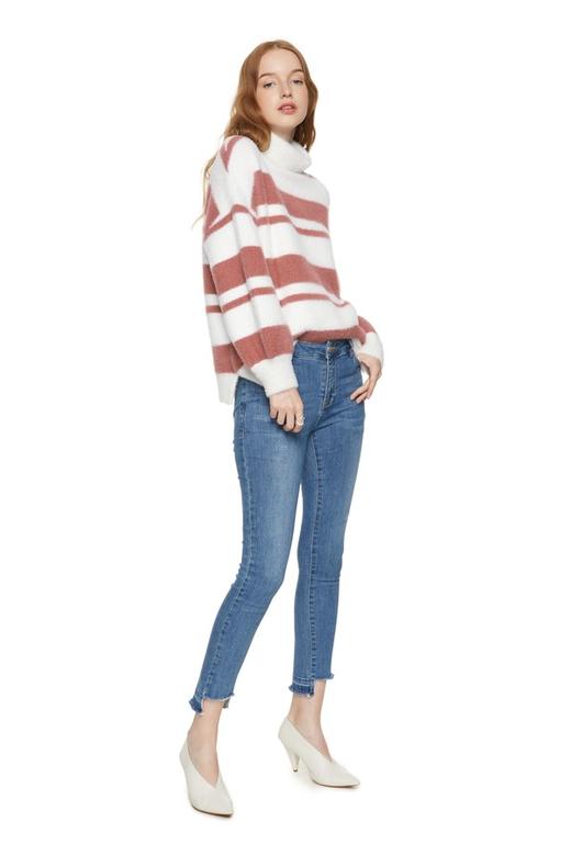 SUMMER & SAGE 拼色条纹卷边高领毛衣 8121 商品图1