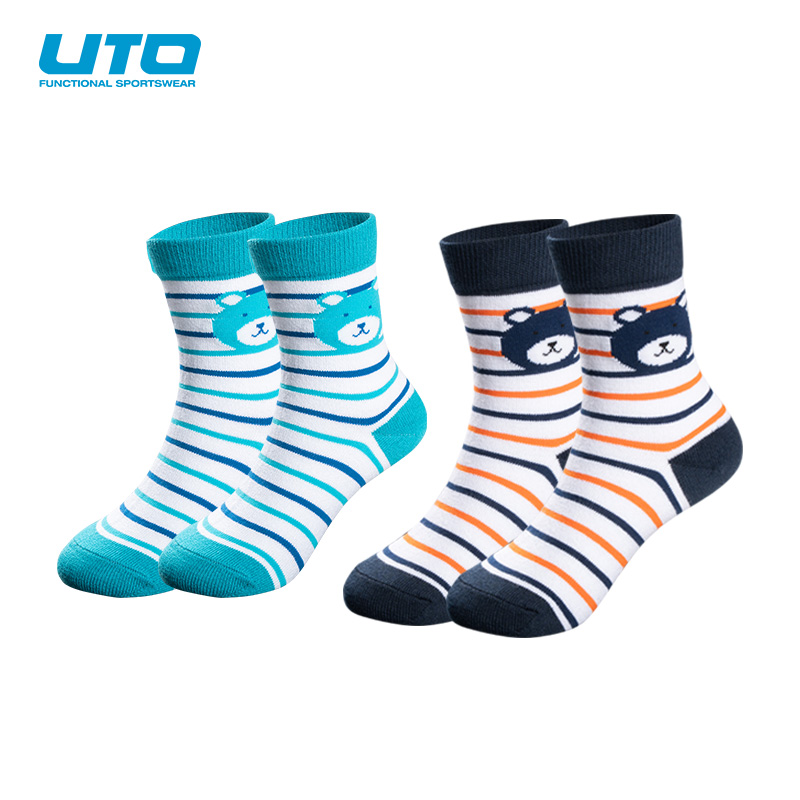 UTO/悠途儿童袜中帮运动袜男童排汗透气袜女童学校短袜【2双装】