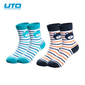 UTO/悠途儿童袜中帮运动袜男童排汗透气袜女童学校短袜【2双装】