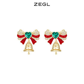 ZEGL圣诞系列蝴蝶结铃铛耳环高级感冬季红色耳钉925银针新年耳饰