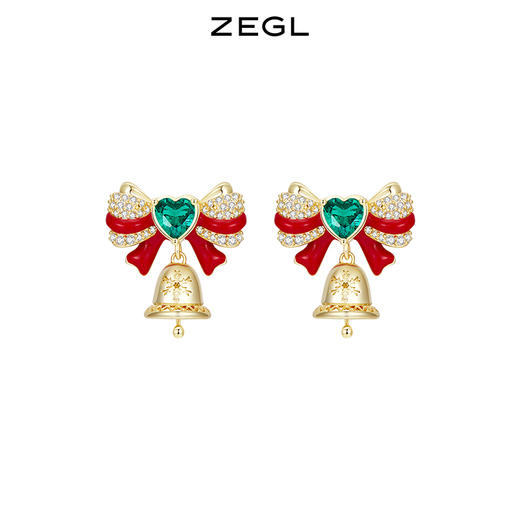 ZEGL圣诞系列蝴蝶结铃铛耳环高级感冬季红色耳钉925银针新年耳饰 商品图0