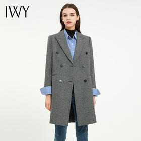 IWY/灰色秋冬加厚羊毛西装外套女时尚高端保暖毛呢大衣职业正装C12406