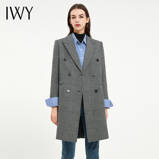IWY/灰色秋冬加厚羊毛西装外套女时尚高端保暖毛呢大衣职业正装C12406 商品图0