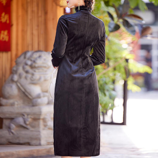 中国风衣服时尚改良旗袍丝绒国潮复古日常修身显瘦连衣裙OG-9075 商品图2