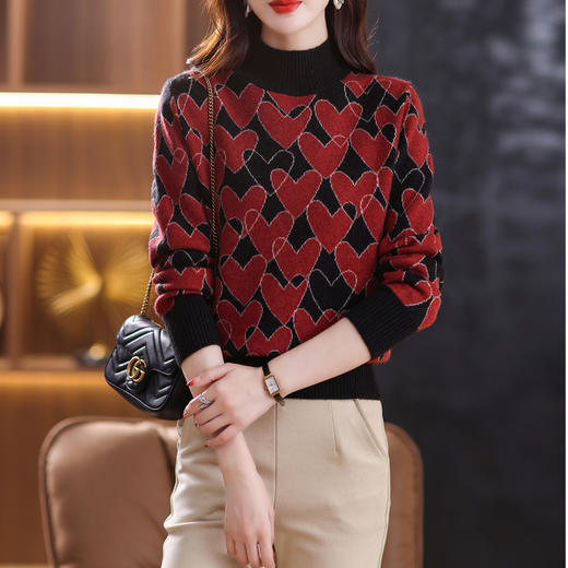 心形半高领毛衣上衣洋气拼色针织打底衫厚款CC-101-35071 商品图7