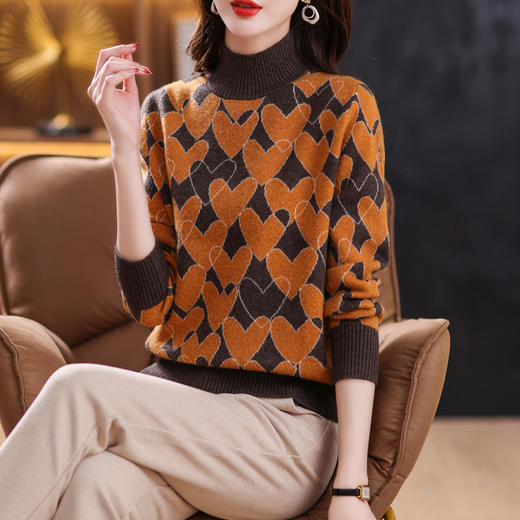 心形半高领毛衣上衣洋气拼色针织打底衫厚款CC-101-35071 商品图5