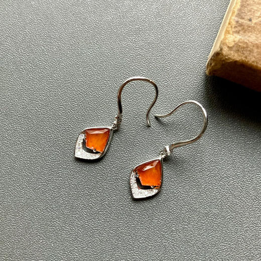 高冰种橘红色黄翡耳坠18k白金钻石镶嵌 商品图1