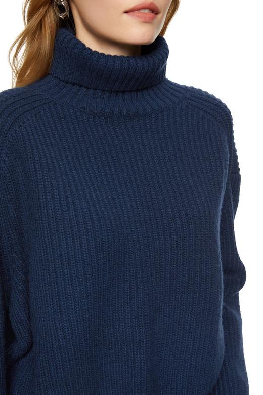 AVA 深蓝色侧开衩高领毛衣 7829 商品图3