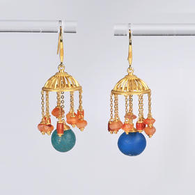 辽代琉璃珠华盖不对称耳环