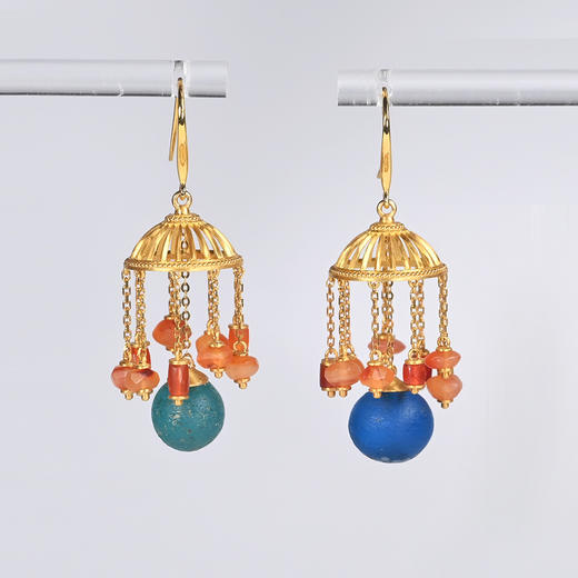 辽代琉璃珠华盖不对称耳环 商品图0