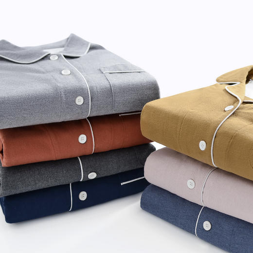 【法兰绒纯色家居服】法兰绒家居服纯色全棉情侣绒布厚款秋冬睡衣简约素色 商品图1