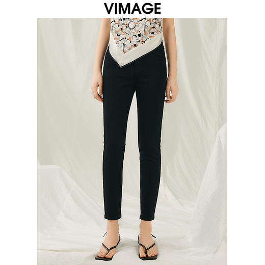 VIMAGE纬漫纪春季新款黑色小脚裤V1905521 商品图5