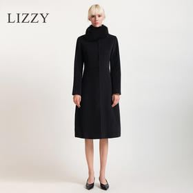 LIZZY 秋冬复古修身显瘦狐狸毛领羊毛长款大衣外套6397