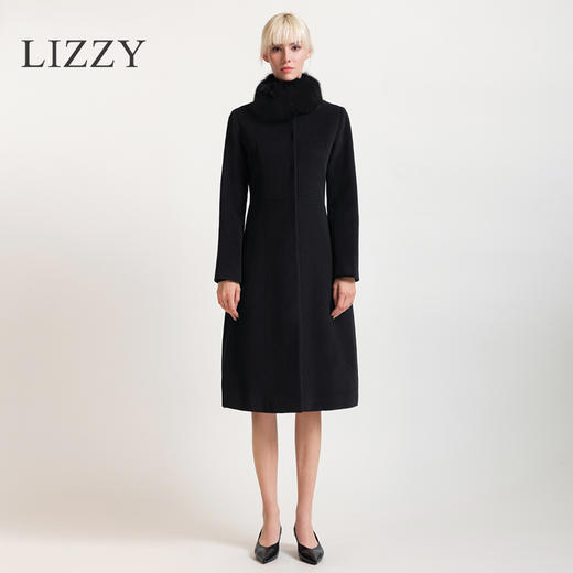 LIZZY 秋冬复古修身显瘦狐狸毛领羊毛长款大衣外套6397 商品图0