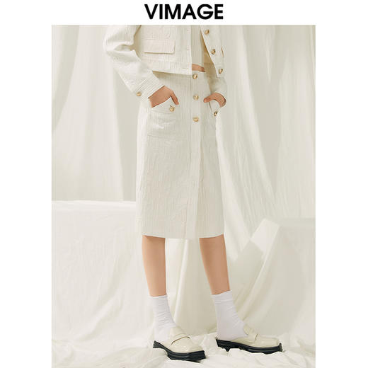 VIMAGE纬漫纪春季新款白色开叉半裙V1906502 商品图2
