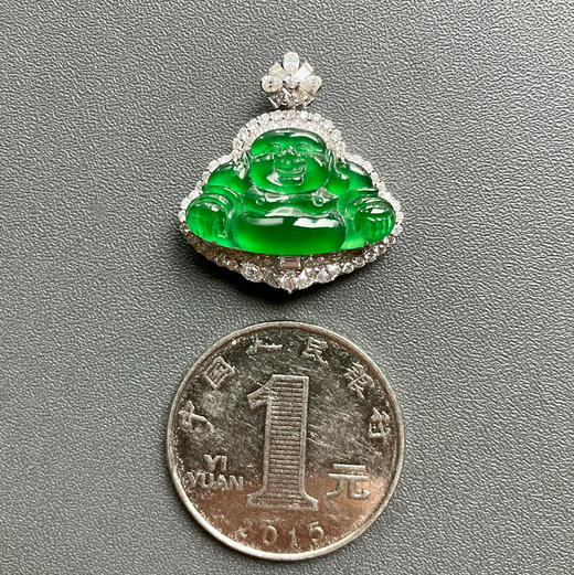 玻璃种阳绿翡翠弥勒佛18k白金钻石镶嵌 商品图4
