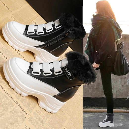 雪地靴松糕底百搭厚底瘦瘦短筒加绒棉鞋马丁短靴BT-D03 商品图4