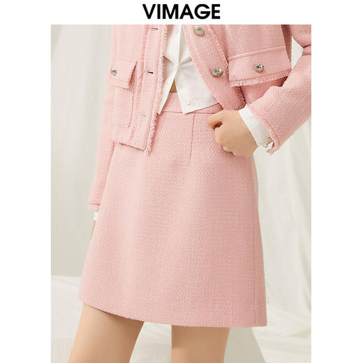 VIMAGE纬漫纪春季新款粉色小香风半裙V1906523 商品图5