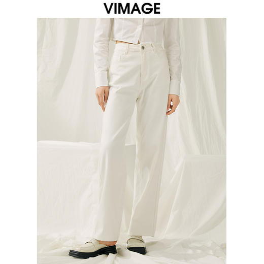 VIMAGE纬漫纪春季新款白色牛仔裤V1905520 商品图5