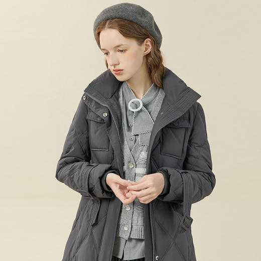 famecoco范可儿连帽羽绒服女中长款秋冬加厚保暖复古外套F228AH008 商品图4