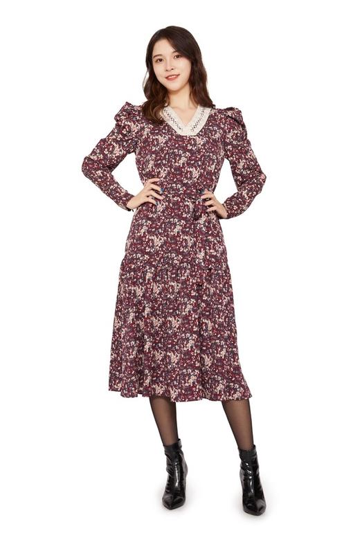 amadella V领拼接雪纺碎花连衣裙 10330 商品图0