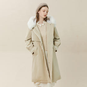 famecoco范可儿收腰连帽派克羽绒服冬季加厚保暖狐狸毛外套女F228AD010