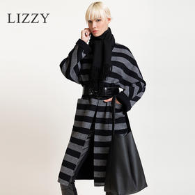 LIZZY 秋冬手工双面绵羊毛条纹大衣外套6717