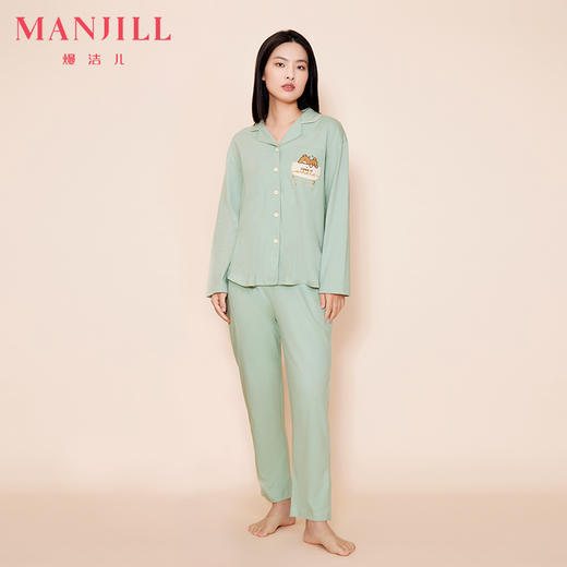 熳洁儿 秋冬晚安小熊可爱纯棉翻领套装裤侧口袋设计女款家居服套装22703227 商品图0