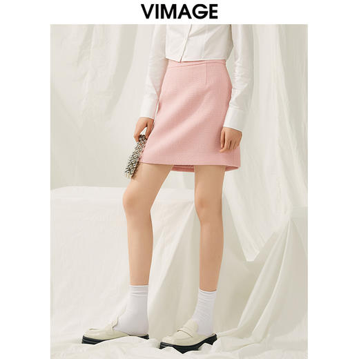 VIMAGE纬漫纪春季新款粉色小香风半裙V1906523 商品图3