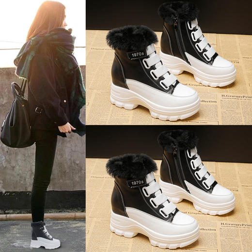 雪地靴松糕底百搭厚底瘦瘦短筒加绒棉鞋马丁短靴BT-D03 商品图1