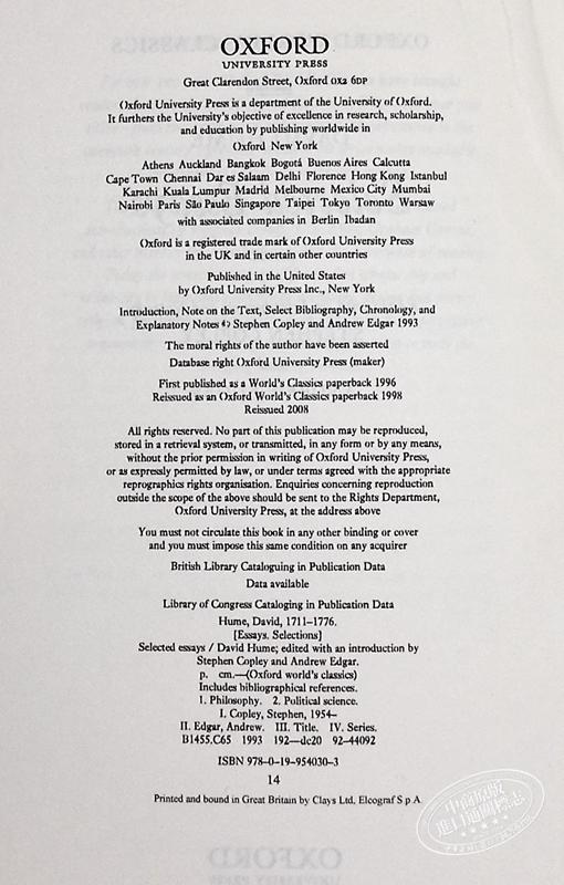 预售 【中商原版】大卫休谟选集 英文原版 Selected Essays David Hume 商品图4