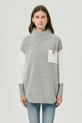 NECESSARY OBJECTS 半高领灰白拼接针织 10299