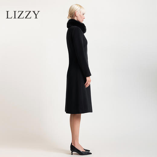 LIZZY 秋冬复古修身显瘦狐狸毛领羊毛长款大衣外套6397 商品图2