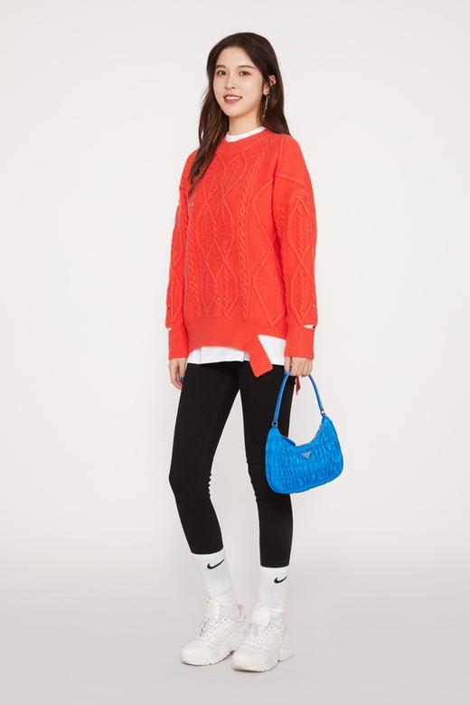 Kai & Kiera 桔红色麻花重工破洞针织上衣 10287 商品图1