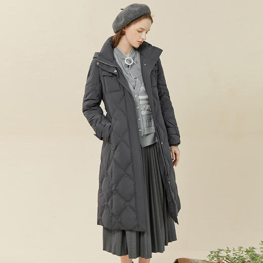 famecoco范可儿连帽羽绒服女中长款秋冬加厚保暖复古外套F228AH008 商品图2