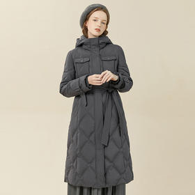 famecoco范可儿连帽羽绒服女中长款秋冬加厚保暖复古外套F228AH008