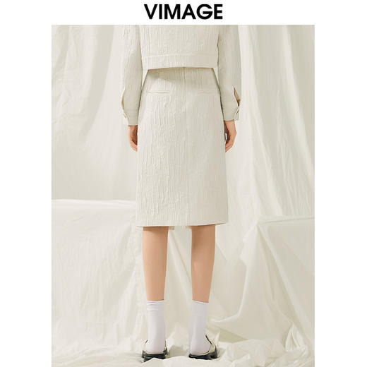VIMAGE纬漫纪春季新款白色开叉半裙V1906502 商品图4