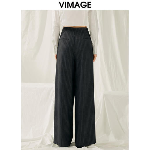 VIMAGE纬漫纪春款时尚通勤条纹显腿长高腰裤子V1905501 商品图4