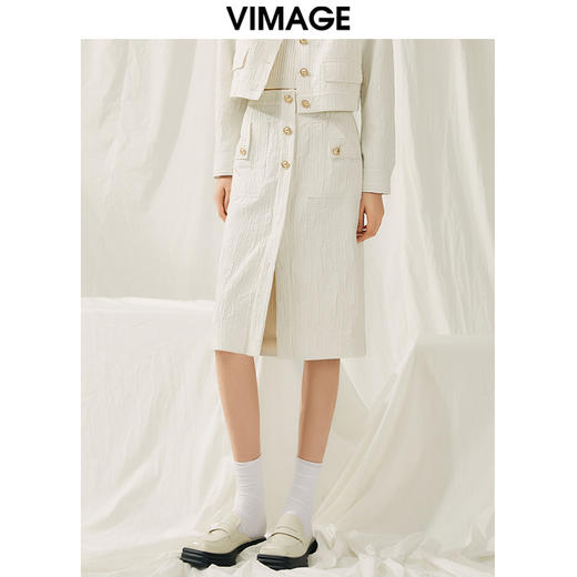 VIMAGE纬漫纪春季新款白色开叉半裙V1906502 商品图3