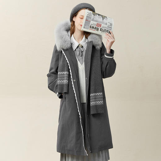 famecoco范可儿收腰连帽派克羽绒服冬季加厚保暖狐狸毛外套女F228AD010 商品图3