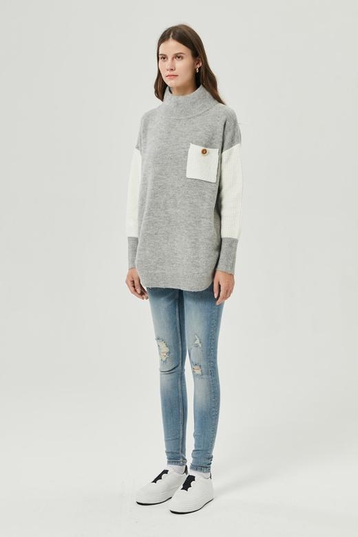 NECESSARY OBJECTS 半高领灰白拼接针织 10299 商品图1