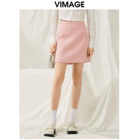 VIMAGE纬漫纪春季新款粉色小香风半裙V1906523