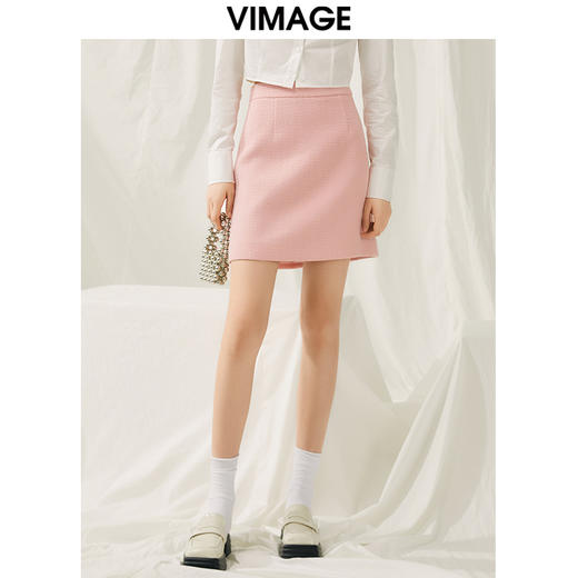 VIMAGE纬漫纪春季新款粉色小香风半裙V1906523 商品图0