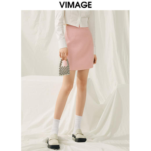 VIMAGE纬漫纪春季新款粉色小香风半裙V1906523 商品图2