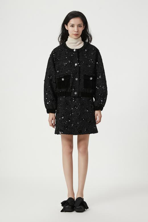 手工钉珠粗花呢半裙 商品图0