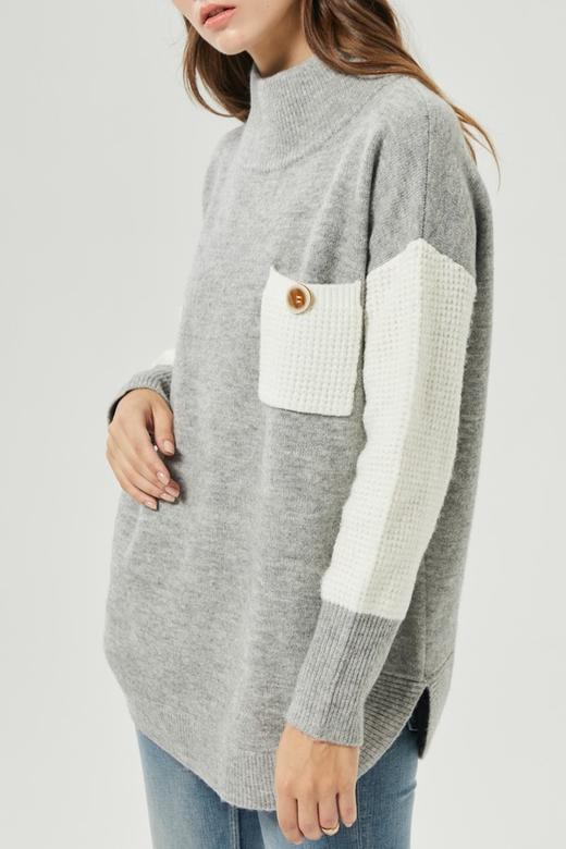 NECESSARY OBJECTS 半高领灰白拼接针织 10299 商品图3
